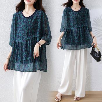 【ALLK 歐楷】新品 印花長版上衣 圖片色(尺寸L-XXL/中大尺碼/涼爽/透氣)