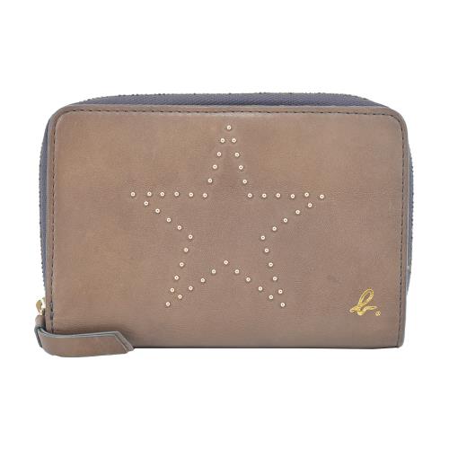 agnes b.鉚釘星星紋拉鍊兩折中夾(灰)