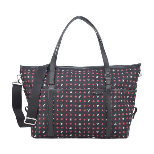 agnes b.星星普普風托特包(附斜背帶)-大/黑