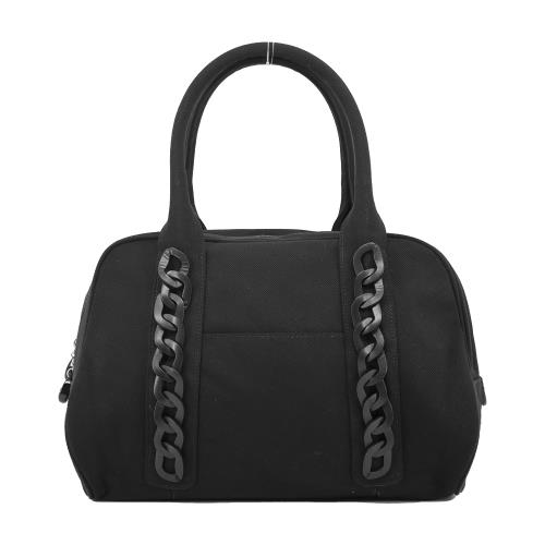 agnes b.帆布編織鍊飾波士頓包(黑)