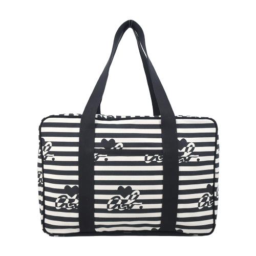 agnes b.ab heart 橫條紋帆布旅行袋(黑)
