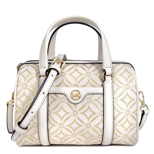 MICHAEL KORS 金字緹花LOGO波士頓兩用包(小款/白金色 )