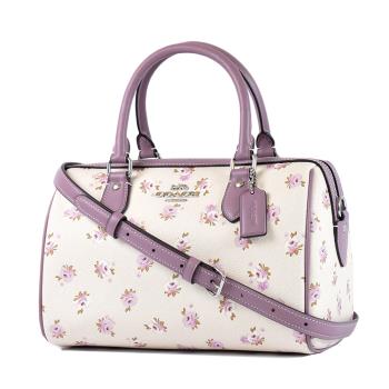 COACH 銀字花卉防刮手提/斜背二用寬背帶波士頓包-莫蘭迪紫