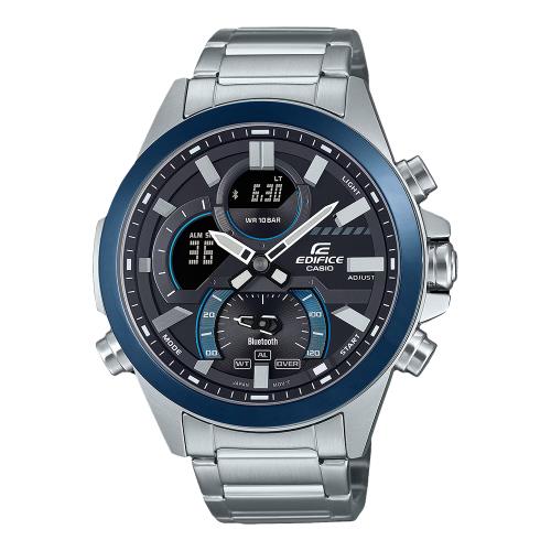 【CASIO 卡西歐】EDIFICE 藍牙智慧連線 雙顯男錶 不鏽鋼錶帶 防水100米 ECB-30D (ECB-30DB-1A)