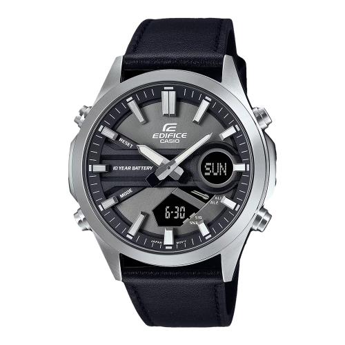 【CASIO 卡西歐】EDIFICE 新潮型男 雙顯男錶 皮革錶帶 30組電話記憶 EFV-C120L (EFV-C120L-8A)