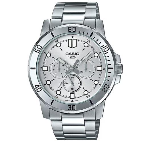 【CASIO 卡西歐】紳士三眼鋼帶錶 MTP-VD300D-7E