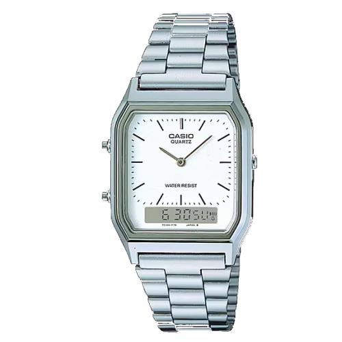 【CASIO 卡西歐】休閒復古鋼帶錶 AQ-230A-7D