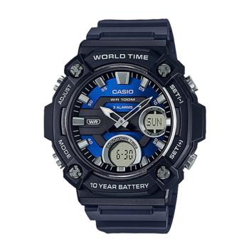 【CASIO 卡西歐】雙顯男錶 膠質錶帶 防水100米 電話簿功能 AEQ-120W (AEQ-120W-2A)
