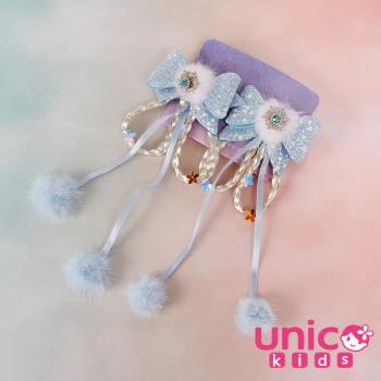 UNICO 兒童冰雪奇緣ELSA迷最愛蝴蝶結假辮全包布對夾/髮夾-2入