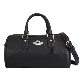 COACH CV964 Rowan 浮雕LOGO荔枝皮革橫款長版兩用波士頓包.黑