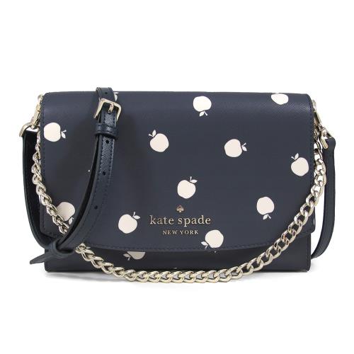 KATE SPADE 蘋果印花翻蓋鏈帶斜背包(深藍色)