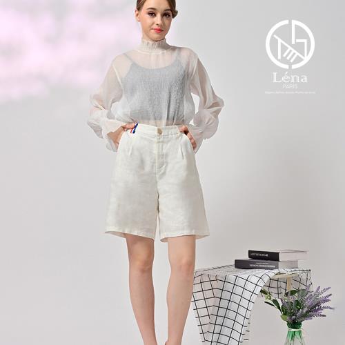 買1送1-Léna法式高訂款100%亞麻斜裁寬短褲