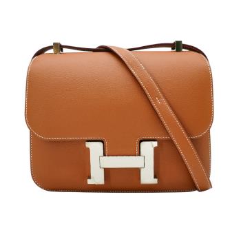 二手品 Hermes Constance 24 牛皮銀扣斜揹包(D刻/棕色)