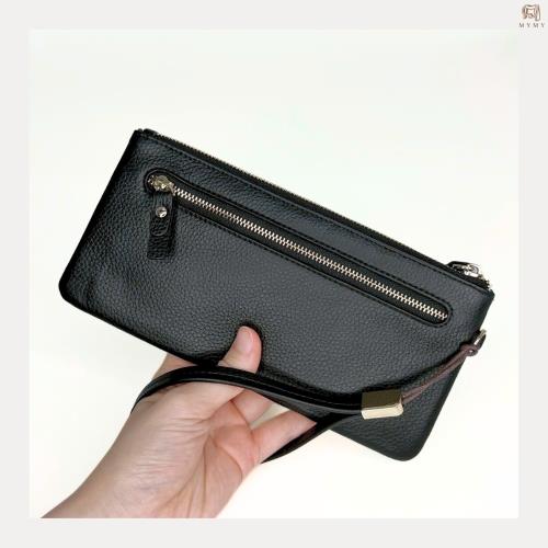 【MYMY】優雅細緻 加大款 單層牛皮拉鍊長夾 經典黑 (牛皮/真皮/多色/手拎包/卡夾/通勤包/手機包/鑰匙包)