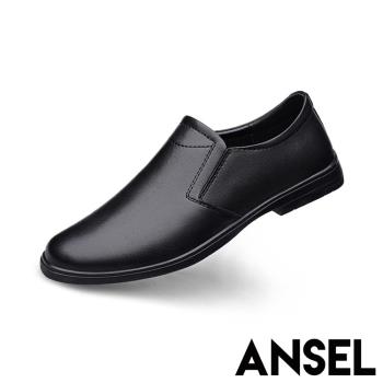 【ANSEL】真皮純色光面經典低跟紳士樂福鞋/真皮純色光面經典低跟紳士樂福鞋 男鞋 黑
