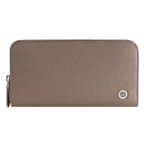 BVLGARI 寶格麗 293774 圓刻LOGO荔枝牛皮ㄇ字拉鍊長夾.大象灰