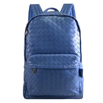 BOTTEGA VENETA 730732 編織小牛皮雙商旅拉鍊大後揹包.淺藍