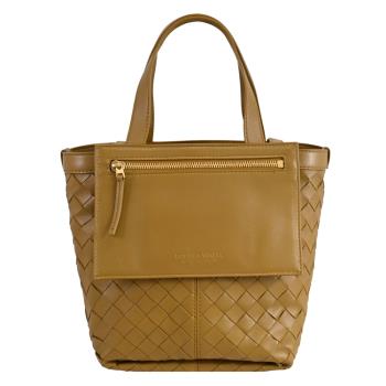 BOTTEGA VENETA 754916 編織牛皮可翻蓋手提小號托特包.駝色