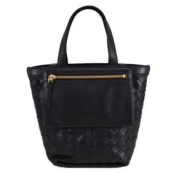 BOTTEGA VENETA 754916 編織牛皮可翻蓋手提小號托特包.黑