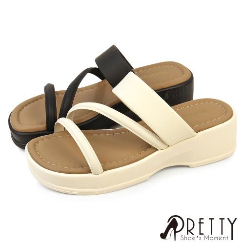 Pretty 女 拖鞋 厚底 鬆糕 吸震 一字 寬帶BA-28916