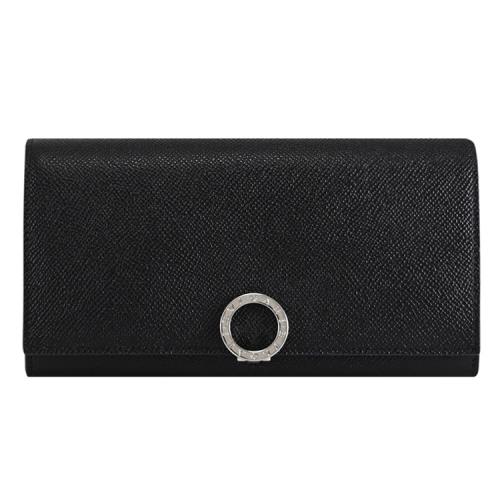 BVLGARI 寶格麗 289378 圓刻金屬釦LOGO翻蓋零錢長夾.黑