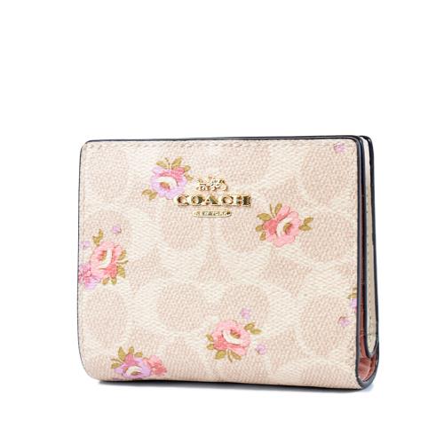 COACH 小碎花緹花LOGO對開拉鍊袋短夾-灰褐