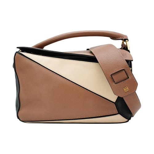 二手品 Loewe Small Puzzle 牛皮拚色手提/斜背包(摩卡色)