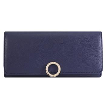 BVLGARI 寶格麗 292965 圓刻金屬釦LOGO翻蓋零錢長夾.藍莓紫