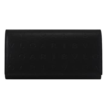 BVLGARI 寶格麗 291750 烙印LOGO內裡撞色款翻蓋零錢長夾.黑