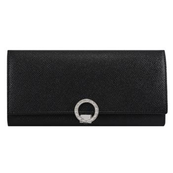 BVLGARI 寶格麗 35939 圓刻金屬釦LOGO翻蓋零錢長夾.黑/藍