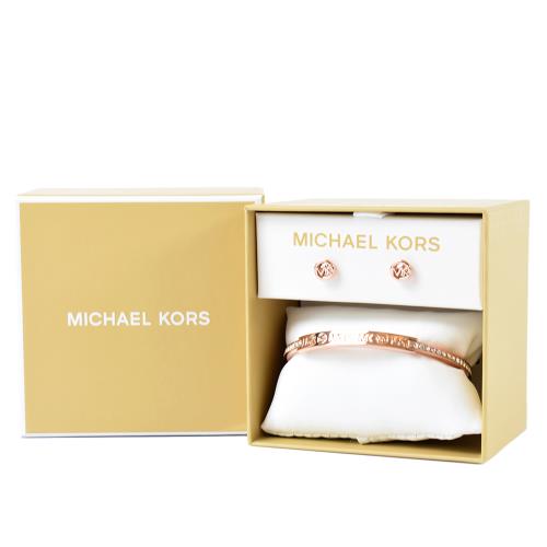 MICHAEL KORS 密鑲LOGO晶鑽耳環/手環禮盒-玫瑰金