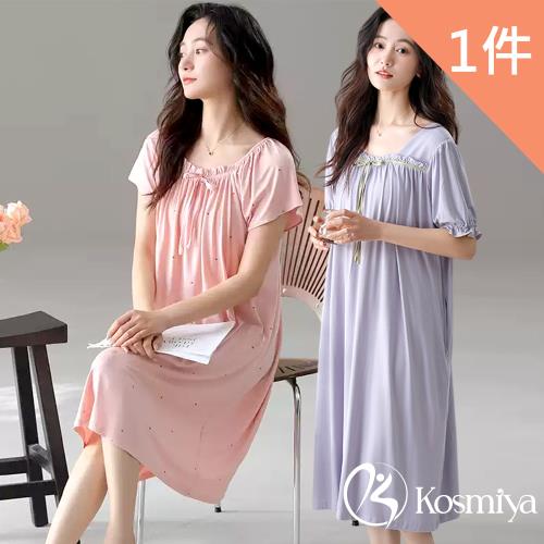 【Kosmiya】1套 莫代爾 浪漫公主短袖睡裙/女睡衣/睡裙/居家服/連身洋裝/洋裝