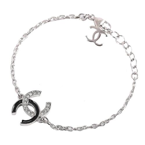 CHANEL ABF797 質感烤漆款水鑽CC LOGO造型手鍊.黑/銀