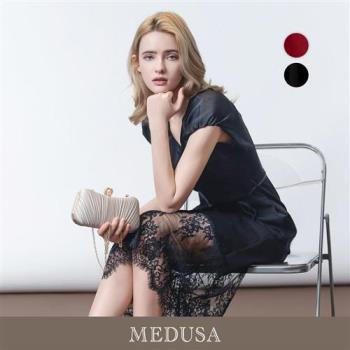 現貨【MEDUSA 曼度莎】法式優雅緞面抓摺小禮服 - 2色（M-XL）｜小禮服 長洋裝 媽媽禮服