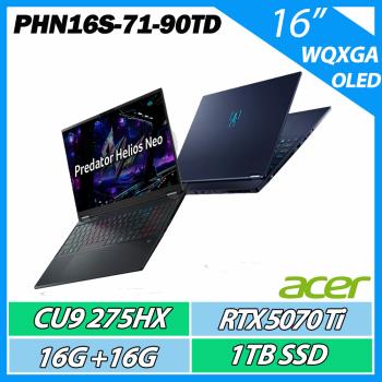 ACER 宏碁PHN16S-71-90TD黑(Ultra9 275HX/32G/1TB/RTX5070Ti-12G/WIN11/16) AI電競筆電