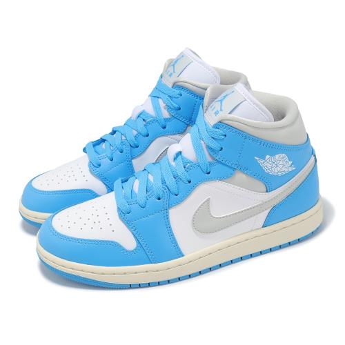 Nike 休閒鞋 Wmns Air Jordan 1 Mid 女鞋 男鞋 水藍 灰 白 中筒 AJ1 BQ6472-400