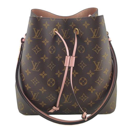 九八成新展示品！LV Monogram字紋帆布粉紅色束口肩背斜背兩用NEONOE水桶包