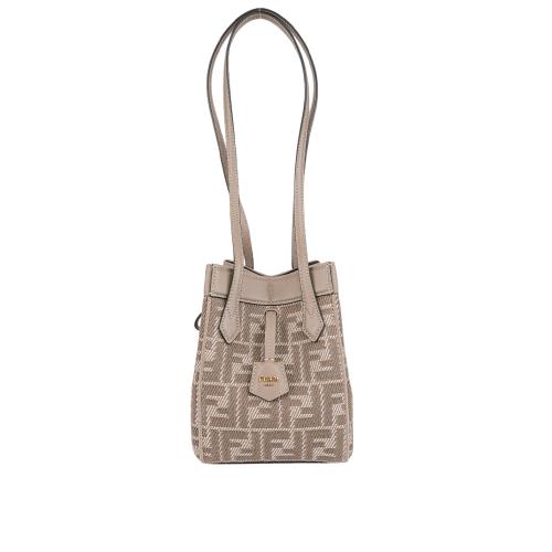 FENDI Origami 牛仔緹花可折疊迷你水桶包/托特包(鴿灰色)