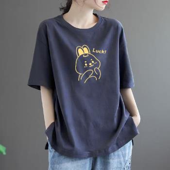 【LANNI 藍尼】★可愛兔兔印花大碼上衣(女上衣/短袖/T恤/休閒)