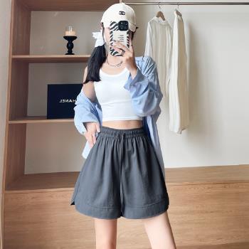 【LANNI 藍尼】★鬆緊休閒款寬口短褲(女裝/休閒褲/寬短褲/短寬褲)