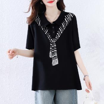 【LANNI 藍尼】★帥氣印花翻領上衣(女上衣/休閒/百搭/T恤)