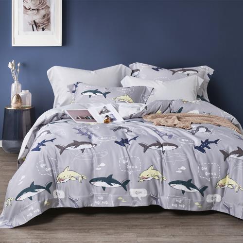 吸濕排汗天絲 加大被套床包組 鯊魚好餓