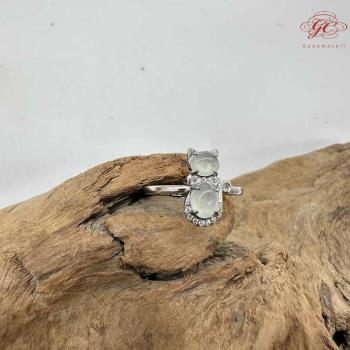【肌容雪】天然緬甸翡翠A貨貓咪造型戒指 附錦盒 編號991(戒圍17.8mm #12號)