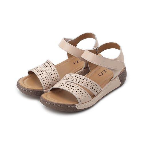 LUZZI 雕花雙帶魔鬼氈涼鞋 膚粉 女鞋 鞋全家福