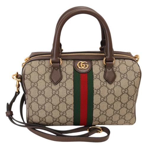 GUCCI-Ophidia GG圖紋兩用波士頓包(卡其x棕)mini