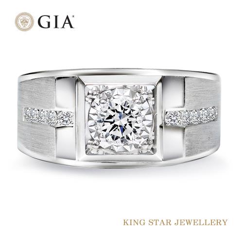 King Star GIA一克拉 最白D color 鉑金台 天然鑽石男戒 絲紋設計