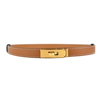 Hermes 愛馬仕 Kelly Epsom皮革女仕細腰帶/皮帶(37金棕/金釦)