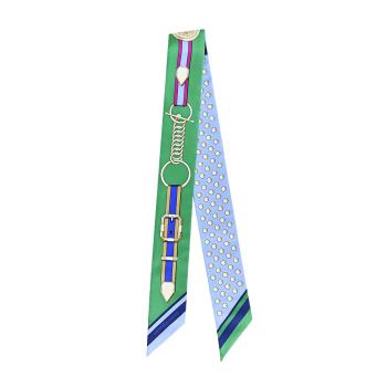 Hermes 愛馬仕 Grand Tralala 釦環&點點Twilly 絲巾(藍X綠)