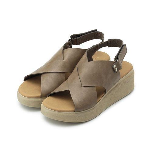 partir dabord 交叉寬帶厚底涼鞋 橡木 女鞋 鞋全家福