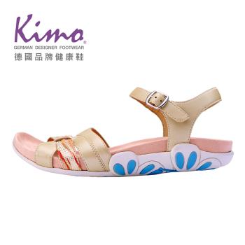 Kimo 奢華珠光山羊皮交叉涼鞋 女鞋 (淺米黃 KBESF041225)